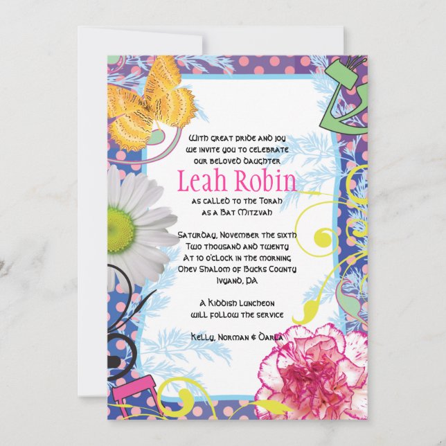 Convite CRAZY COLLAGE Bat Mitzvah Party Card (Frente)