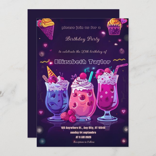 Convite Crazy Milkshake Party Invitation – Colorful Sweet (Frente/Verso)