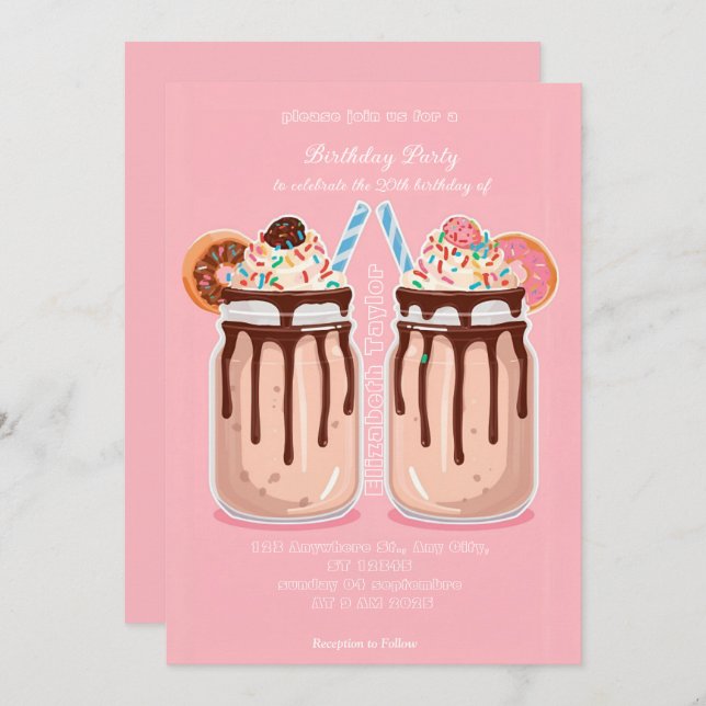 Convite Crazy Milkshake Party Invitation – Colorful Sweet  (Frente/Verso)