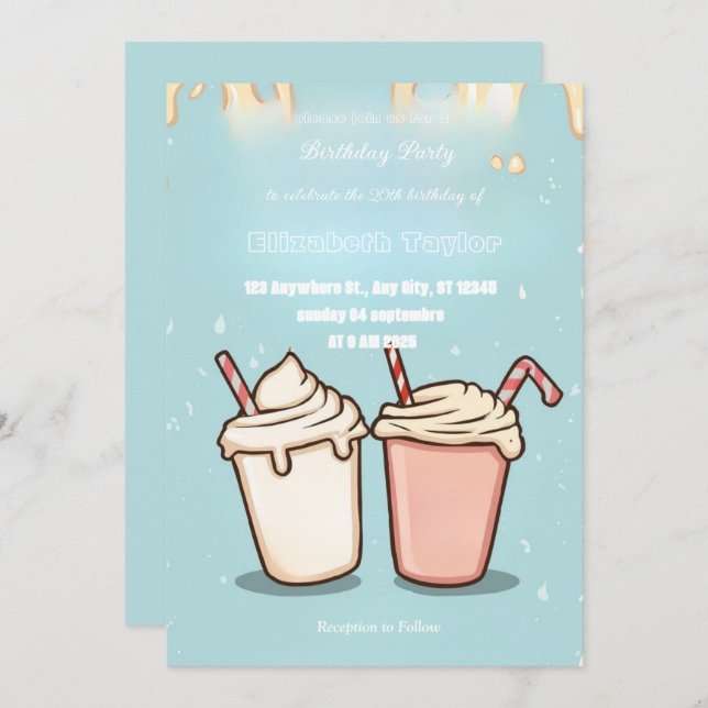 Convite Crazy Milkshake Party Invitation – Colorful Sweet (Frente/Verso)