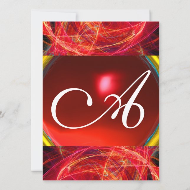 Convite CRAZY PHOTON MONOGRAM vermelho preto rosa (Frente)