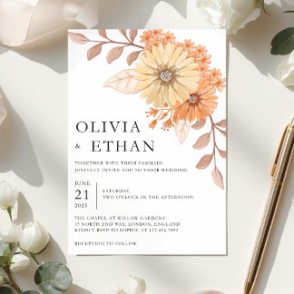Convite Cream Apricot Floral Wedding Invitation, W004