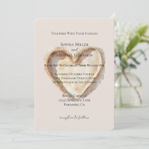 Convite Cream Beach Heart In Sand Wedding