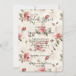 Convite Cream Blush Pink Roses Floral Bridal Shower