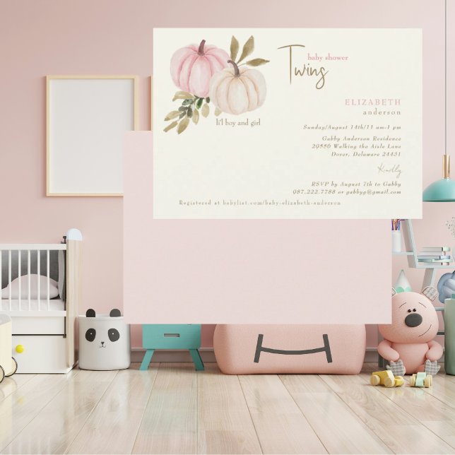 Convite Cream Blush Twins Little Pumpkins Baby Shower (Criador carregado)