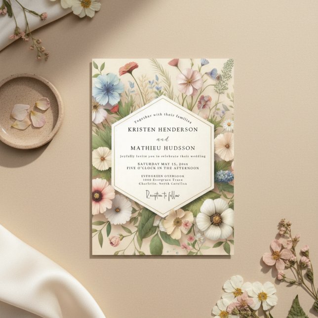 Convite Cream Botanical Whimsical Wedding (Criador carregado)