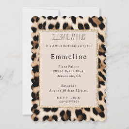 Convite Cream Brown Black Leopard Dourado Glitor