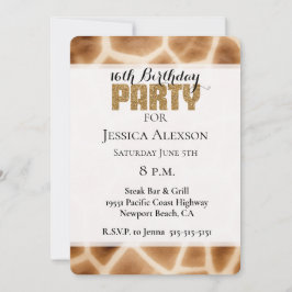 Convite Cream Brown Giraffe Dourado Festa Glitter