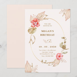 Convite Cream calmo aniversário floral elegante