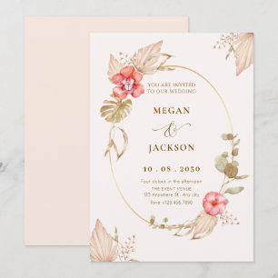Convite Cream calmo casamento floral elegante
