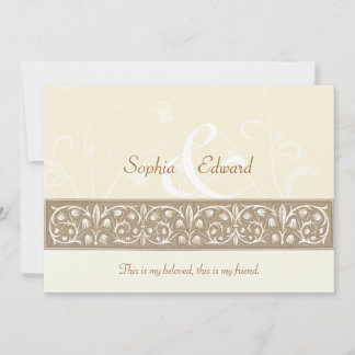 Convite Cream Casamento de Amizade Ornamental