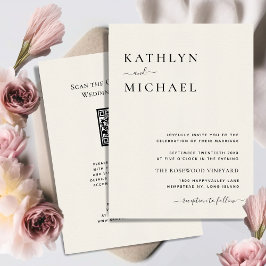 Convite Cream Código QR Tudo Em Um Casamento Moderno Minim