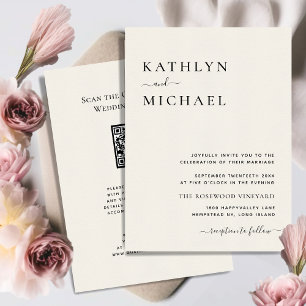 Convite Cream Código QR Tudo Em Um Casamento Moderno Minim