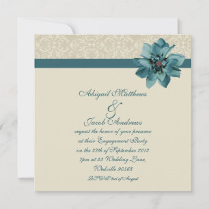 Convite Cream Damask E Teal Blue Festa de noivado Convida
