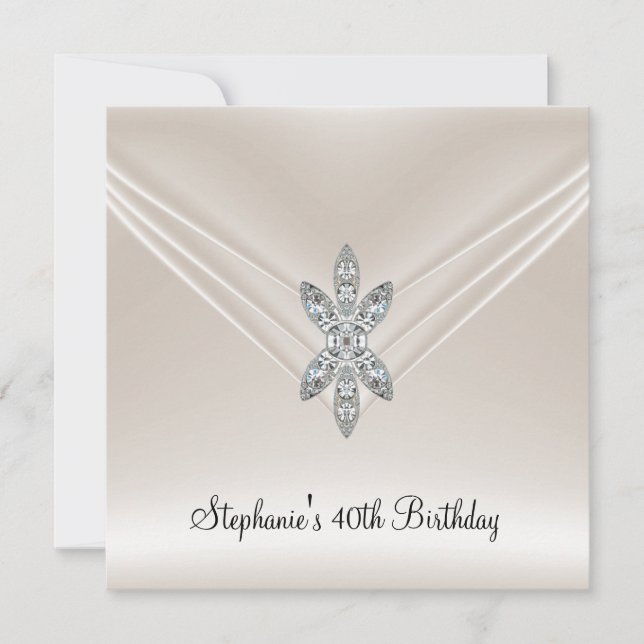 Convite Cream Diamond Jewel do Partido aniversário de 40 a (Frente)
