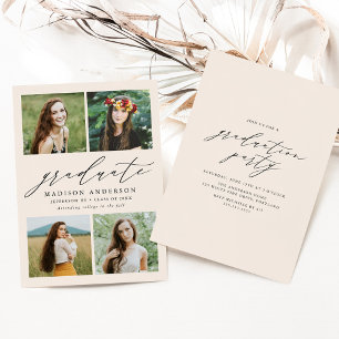 Convite Cream Elegant Script Quatro Festa de formatura de 