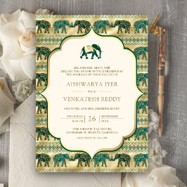 Convite Cream Emerald Elephant All in One Indian Weds