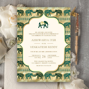 Convite Cream Emerald Elephant All in One Indian Weds