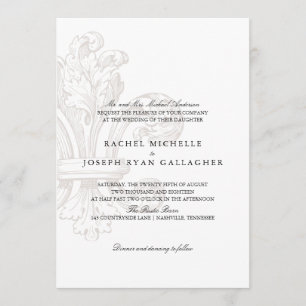 Convite Cream Fleur de lis   Casamento