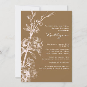 Convite Cream Floral no Chá de panela Marrom