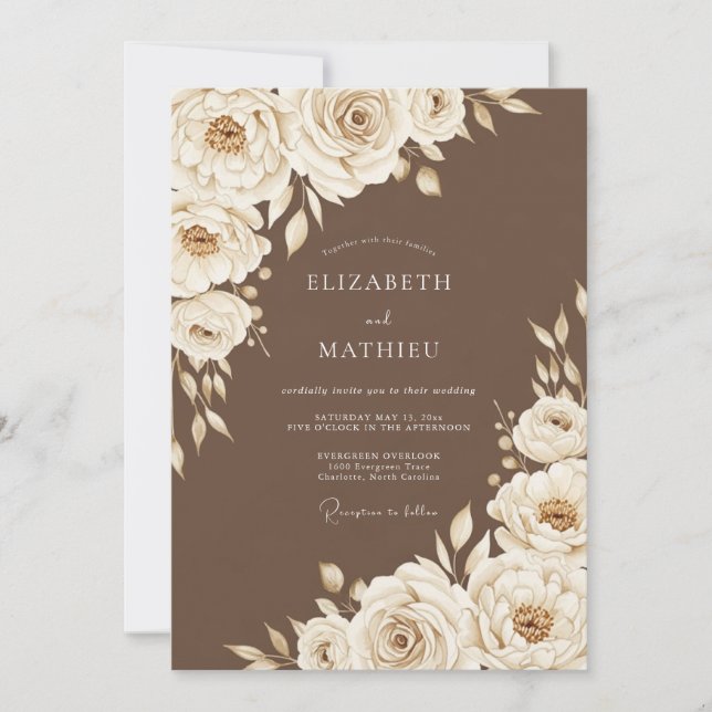 Convite Cream Floral Rustic Wedding (Frente)