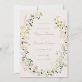 Convite Cream Floral Wildflower Poppy Wedding Invitation
