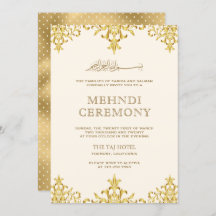 Cream Gold Foil Damasco Casamento Islâmico Mehndi