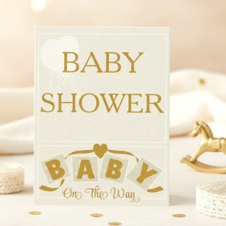 Convite Cream & Gold Heart & Ribbon Baby Shower Invitation