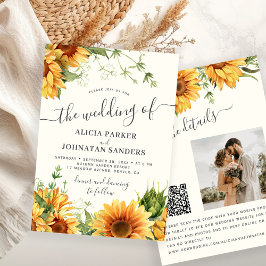 Convite Cream ivory boho floral sunflower wedding