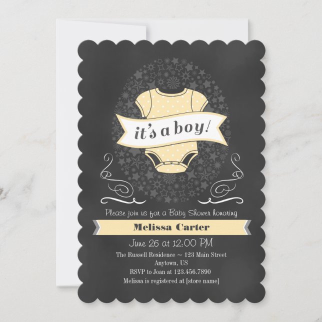 Convite Cream Ivory Chalkboard Boy Invite (Frente)