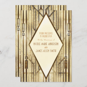 Convite Cream Ivory, Dourado 20, Art Deco Gatsby Glam Wedd