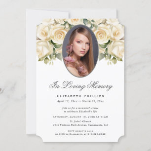 Convite Cream Ivory Rosa Photo Memorial In Loving Memory