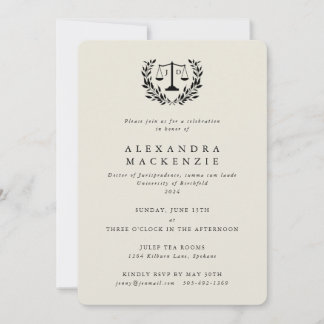 Convite Cream JD Law Scales Laurel Wreath Graduation Invit