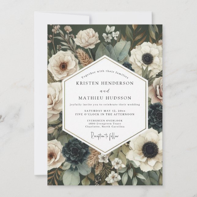Convite Cream Moody Botanical Wedding (Frente)