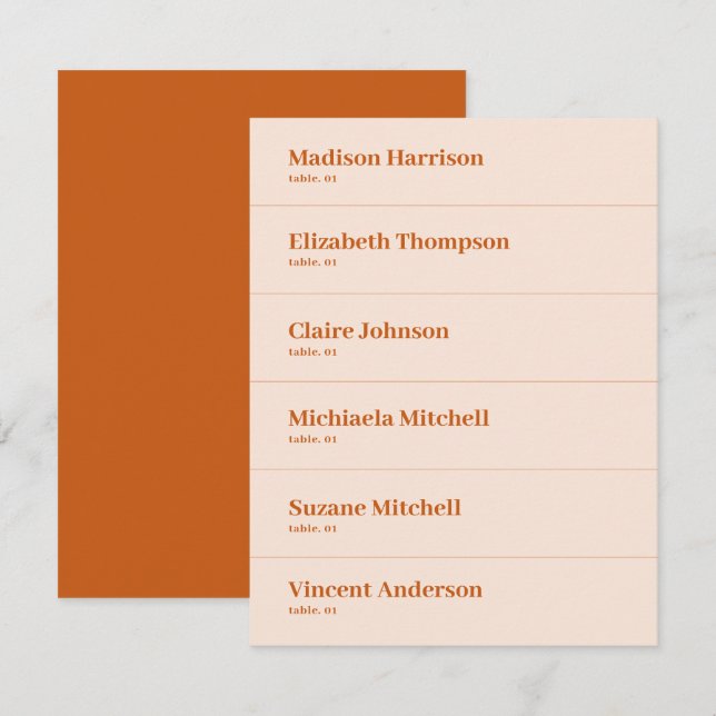 Convite Cream Orange Retro Boho Wedch Place Card DIY (Frente/Verso)