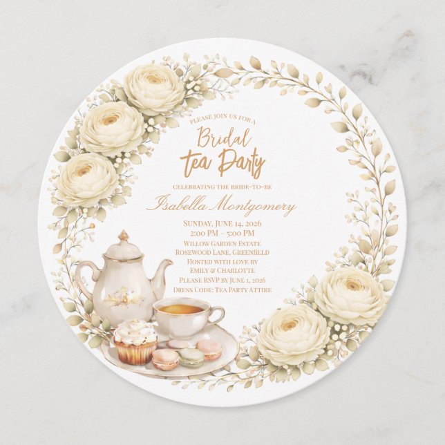 Convite Cream Palette Tea Party Bridal Shower (Frente)