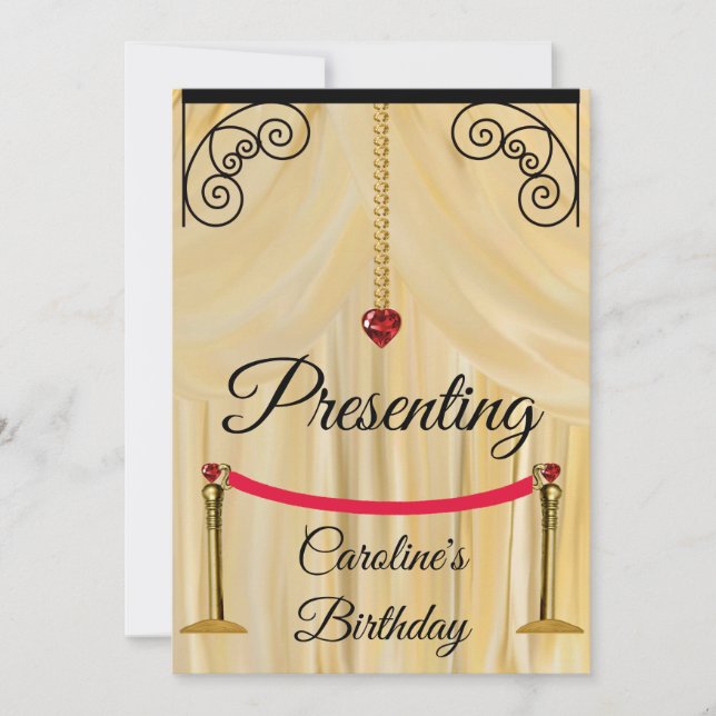 Convite Cream Silk Theater Cortina Aniversário (Frente)