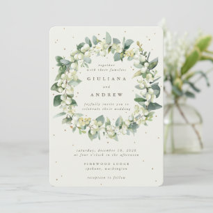 Convite Cream Snowberry+Eucalyptus Wreath Casamento no inv