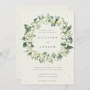 Convite Cream Snowberry+Eucalyptus Wreath Casamento no inv
