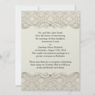 Convite Cream Tan Damask Swirls Posta Casamento