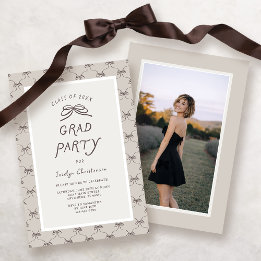Convite Cream Taupe Coquette Bow Grad Party