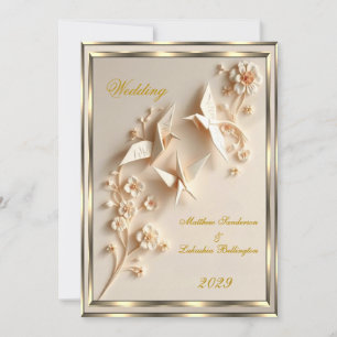 Convite Cream Vintage Origami estilo Casamento Bonito