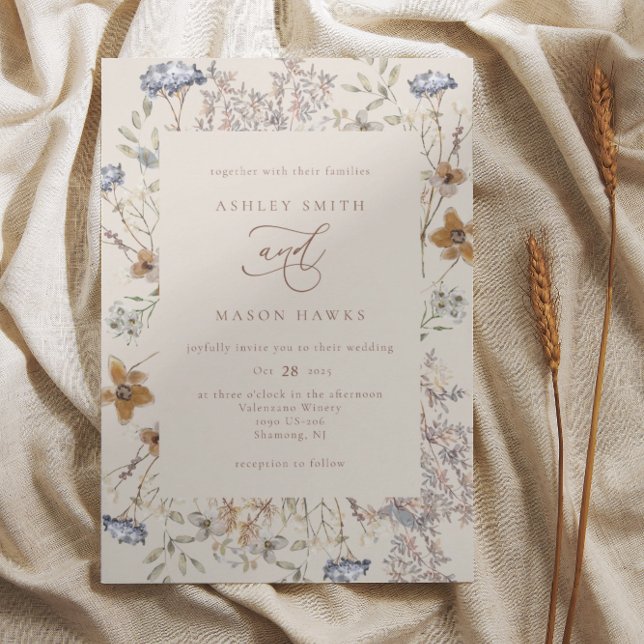 Convite Cream Watercolor Flores Selvagens Calliografia Cas (Criador carregado)