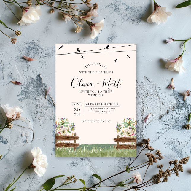 Convite Cream Watercolor Wedding (Criador carregado)