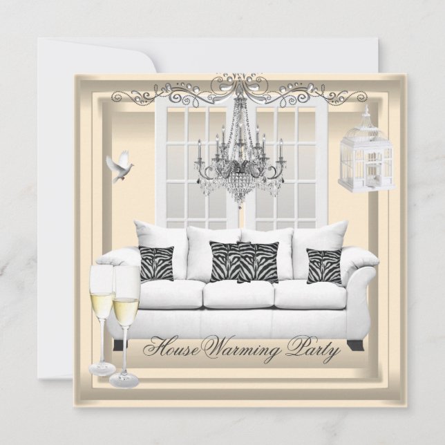 Convite Cream White Champagne Lustre Casa Nova (Frente)