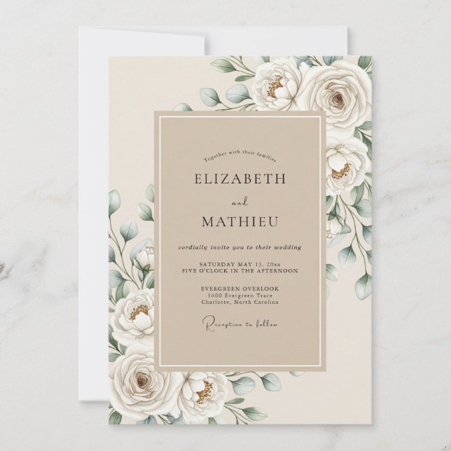 Convite Cream White Ethereal Bloom Wedding (Frente)
