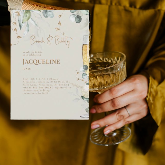 Convite Cream White Floral Brunch & Bubbly (Criador carregado)