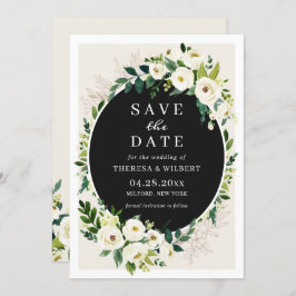 Convite Cream White Greenery Floral Casamento Salve a Data