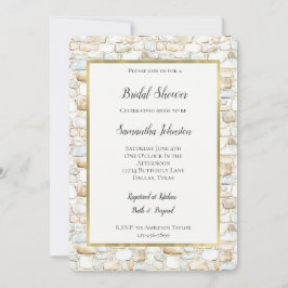Convite Cream White Grey Faux Stones Bridal Shower