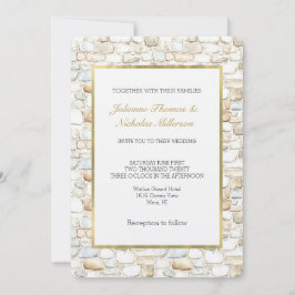 Convite Cream White Grey Faux Stones Wedding  